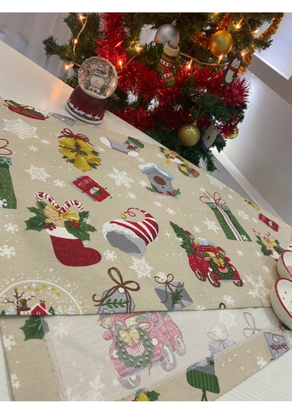 Yılbaşı Runner Kırmızı Yeşil Bej