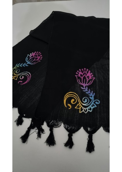 Tahta Baskılı Çiçek Desenli El Yapımı Fular