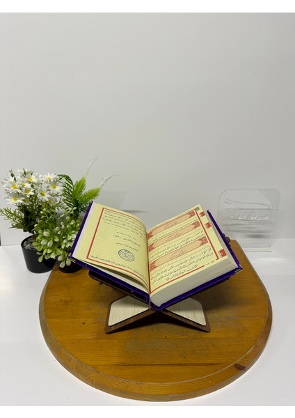 Kur'an-I Kerim Seti Kadife Kaplı Bilgisayar Hatlı Ahşap Plaket Kutulu - Mor indirimleri