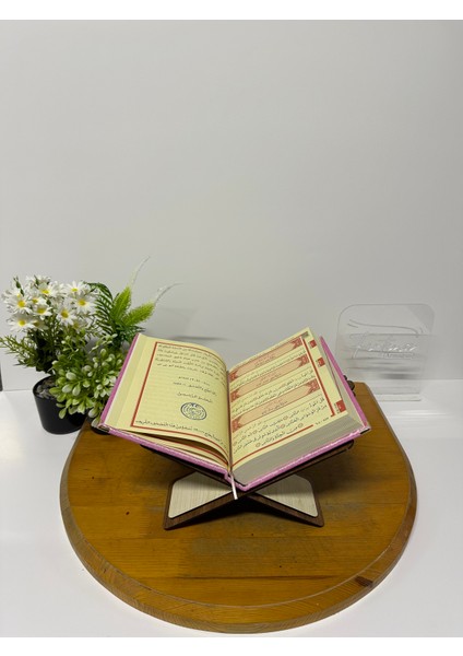 Kur'an-I Kerim Seti Kadife Kaplı Bilgisayar Hatlı Ahşap Plaket Kutulu - Pembe indirimleri