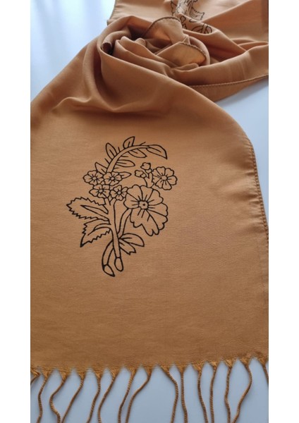 Tahta Baskılı Çiçek Desenli El Yapımı Fular