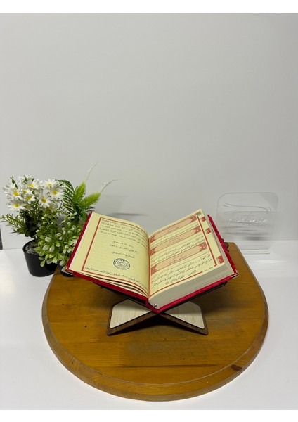 Kur'an-I Kerim Seti Kadife Kaplı Bilgisayar Hatlı Ahşap Plaket Kutulu - Kırmızı indirimleri