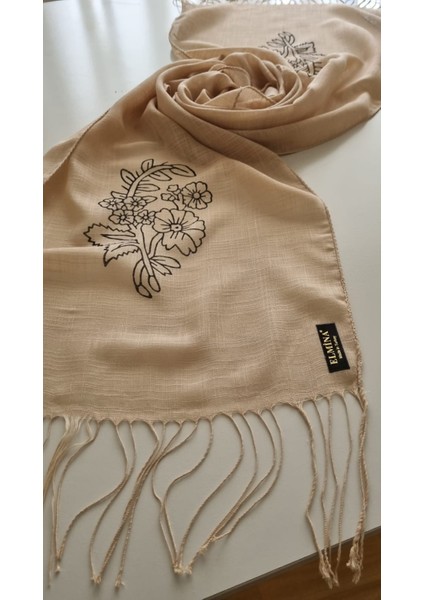 Tahta Baskılı Çiçek Desenli El Yapımı Fular