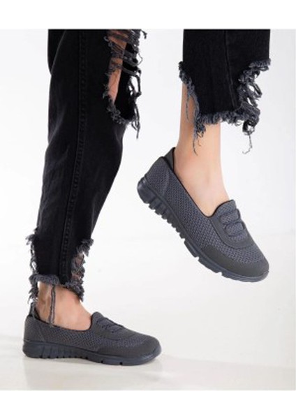 kadın Füme Koyu Gri Günlük Spor Bağcıksız Rahat Hafif Memory Anne Yürüyüş Ayakkabı