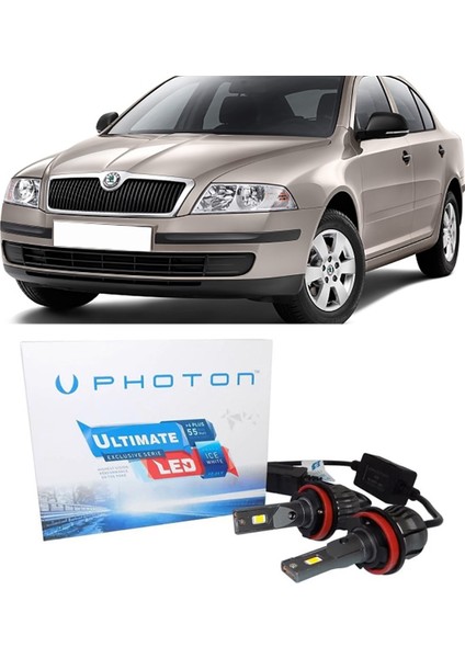 Skoda Octavia Mk2 LED Xenon Uzun Far Ampulü H1 Ultimate 9500 Lumens Yeni Seri Beyaz 2004-2009