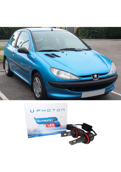 Peugeot 206 LED Xenon Uzun + Kısa Far Ampulü H4 Ultimate 9500 Lumens Yeni Seri Beyaz 1998-2003