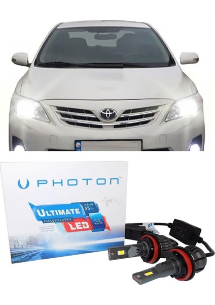 Toyota Corolla E150 LED Xenon Sis Farı Ampulü H11 Ultimate 9500 Lumens Yeni Seri Beyaz 2007-2013