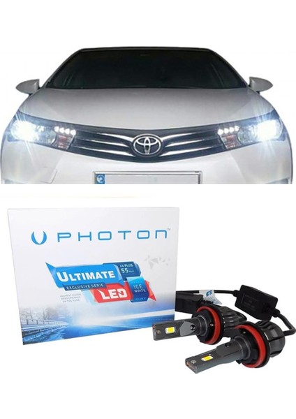 Toyota Corolla E170 LED Xenon Kısa Far Ampulü H11 Ultimate 9500 Lumens Yeni Seri Beyaz 2013-2018