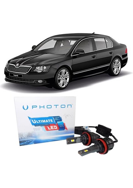 Skoda Superb 2 LED Xenon Sis Farı Ampulü H8 Ultimate 9500 Lumens Yeni Seri Beyaz 2008-2015