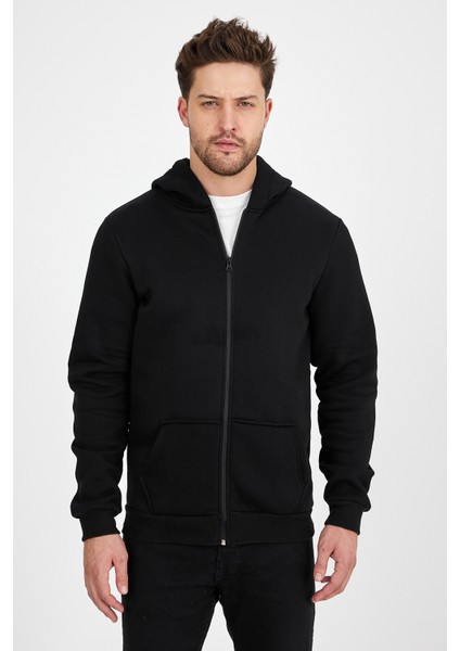 Erkek Slim Fit Örgü 3 Iplik Fermuarlı Polar Hırka Siyah fiyatları