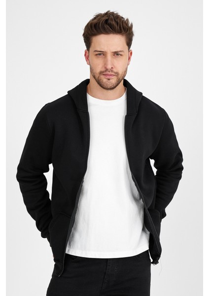 Erkek Slim Fit Örgü 3 Iplik Fermuarlı Polar Hırka Siyah modelleri
