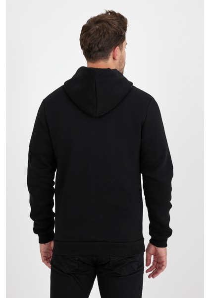 Erkek Slim Fit Örgü 3 Iplik Fermuarlı Polar Hırka Siyah fırsatları