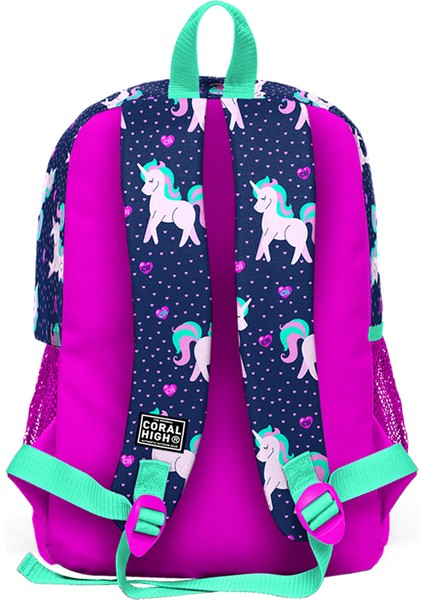 Lacivert Pembe Unicorn Desenli 3’lü Okul Çanta Seti