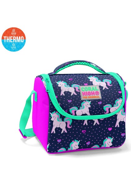 Lacivert Pembe Unicorn Desenli 3’lü Okul Çanta Seti