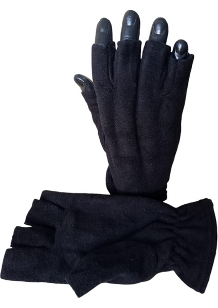 Eldiven Kesik Polar Siyah Yumuşak Esnek Standart Beden Yetişkin Unisex E2-1