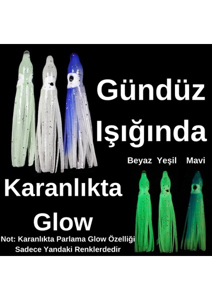 Silikon Ahtapot Fosforlu Glow Mavi Yapay Yem Olta Takımı, Çapari, Jig Yapım Malzemesi 5cm 5 Adet