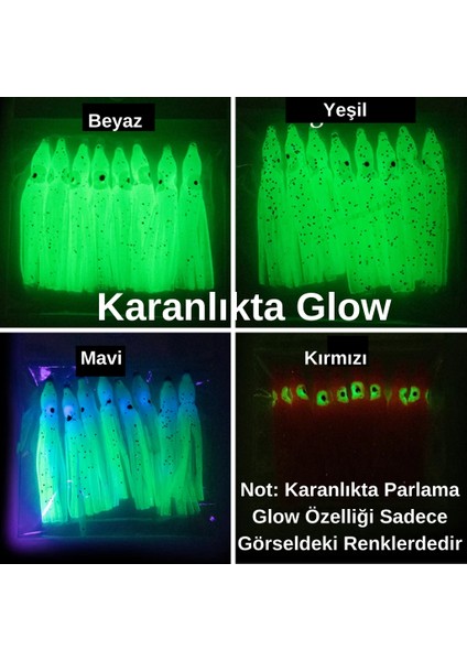 Silikon Ahtapot Fosforlu Glow Mavi Yapay Yem Olta Takımı, Çapari, Jig Yapım Malzemesi 5cm 5 Adet