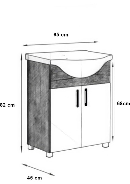 Mdf 65LIK Banyo Dolabı Alt Modül ve Hilton Lavabo