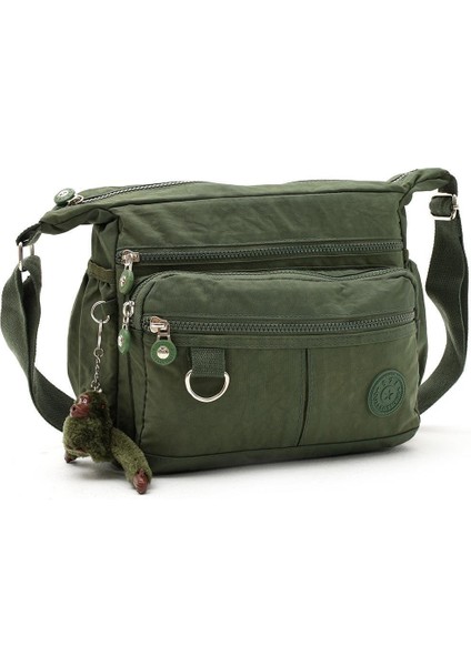 Klinkır Çok Cepli Suya Dayanıklı Haki Yeşil Krinkıl Omuz Çantası / Postacı Çanta