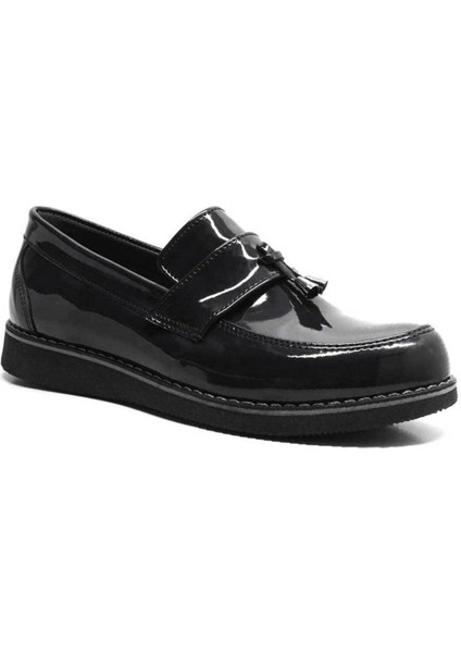 Çocuk Siyah Rugan Loafer Ince Taban Klasik Ayakkabı