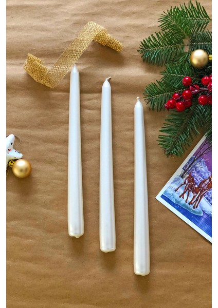 Inci 3 Lü Şamdan Parlak Mum Metalik Kaplama Gövde Uzun Çubuk Konik