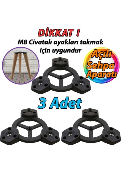 3 Adet Açılı Üçlü Sehpa Bağlantı Aparatı Zigon Puf Tabure Mobilya Masa Ayağı Ayak Takma Tabanı