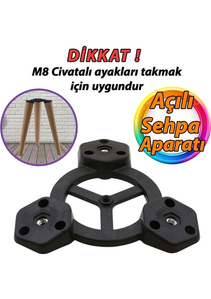 Açılı Üçlü Sehpa Bağlantı Aparatı Zigon Puf Tabure Mobilya Masa Ayağı Ayak Takma Tabanı