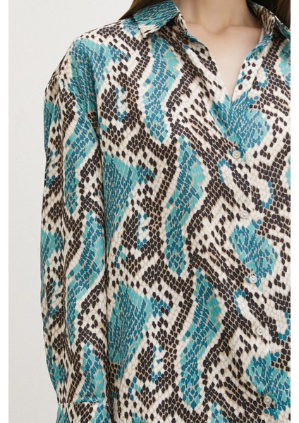 Yılan Desen Saten Gömlek Yeşil modelleri