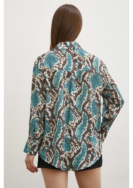 Yılan Desen Saten Gömlek Yeşil fırsatları