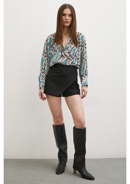 Yılan Desen Saten Gömlek Yeşil indirimleri