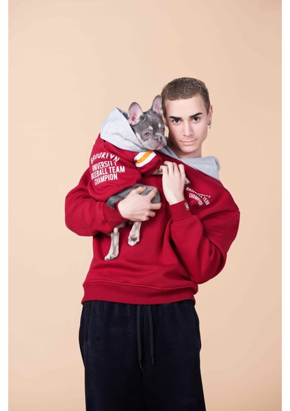 Oversize Brooklyn Bordo Hoodie People Sahipler Için SK-107