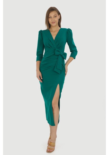 Fiyonklu Büyük ve Küçük Beden Midi Elbise modelleri