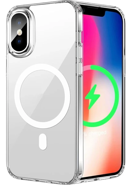 Case World Apple iPhone Xs Kılıf Magsafe Kablosuz Şarj Destekli Şeffaf Silikon Kapak