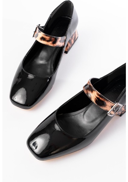 ST-006 Siyah Leopar Rugan Günlük 4 cm Topuklu Bayan Ayakkabı modelleri