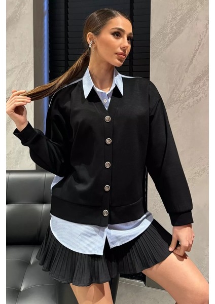 Siyah Kadın Hırka Kombinli Gömlek