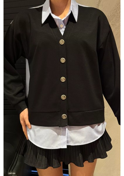 Siyah Kadın Hırka Kombinli Gömlek modelleri