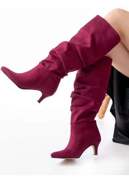 SR-2001 Bordo Süet Ince Topuklu Günlük Bayan Çizme fiyatları