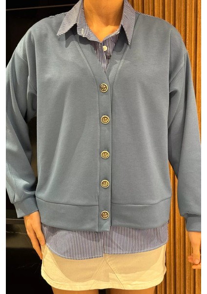 Lacivert Kadın Hırka Kombinli Gömlek modelleri