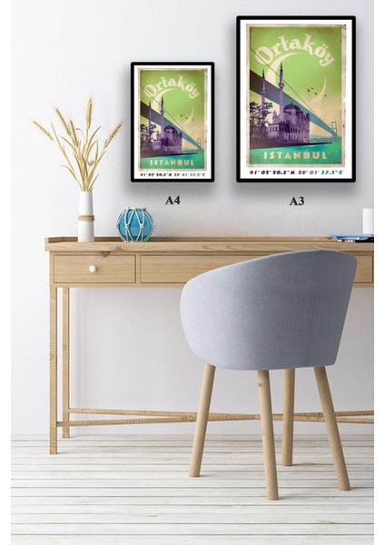 Retro Koordinatlı Şehir Posteri, Ortaköy, Çerçevesiz Poster-Harita Sanatı, Map Art Design modelleri