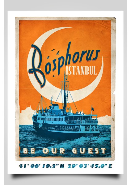 Retro Koordinatlı Şehir Posteri, Istanbul Boğazı, Çerçevesiz Poster-Harita Sanatı, Map Art Design
