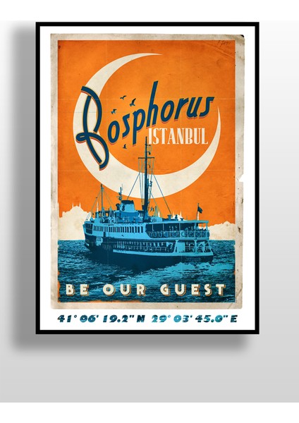 Retro Koordinatlı Şehir Posteri, Istanbul Boğazı, Çerçevesiz Poster-Harita Sanatı, Map Art Design fiyatları