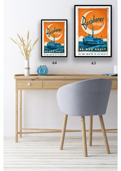 Retro Koordinatlı Şehir Posteri, Istanbul Boğazı, Çerçevesiz Poster-Harita Sanatı, Map Art Design modelleri