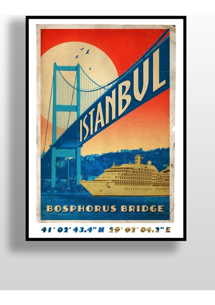 Retro Koordinatlı Şehir Posteri,15 Temmuz Şehitler Köprüsü, Çerçevesiz Poster-Harita Sanatı, Map Art Design