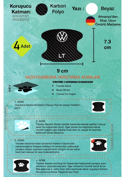 Volkswagen Lt Modeline Özel 4 Adet Karbon Desenli Çizik Önleyici Kapı Içi Folyo Takımı Lt Yazılı