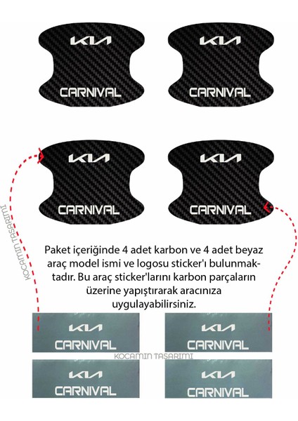 Kia Carnival Modeline Özel 4 Adet Karbon Desenli Çizik Önleyici Kapı Içi Folyo Takımı Carnival Yazılı