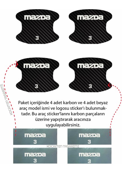 Mazda 3 Modeline Uygun Karbon Kapı Içi Çizilme Önleyici ve Şık Tasarım Folyo Seti 3 Yazılı