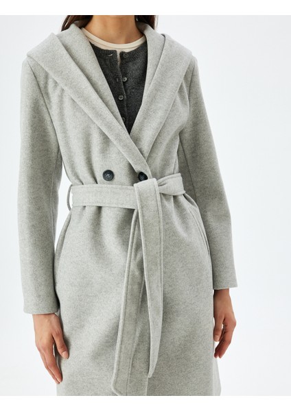 Cepli Kemerli Kruvaze Uzun Kapüşonlu Kaşe Kaban indirimleri