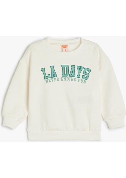 Baskılı Uzun Kollu Bisiklet Yaka Pamuklu Sweatshirt