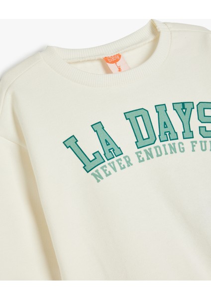 Baskılı Uzun Kollu Bisiklet Yaka Pamuklu Sweatshirt modelleri