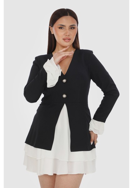 Ceket Elbise Şifon Krep Detaylı